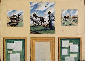 Agriculture and Varied Industries (mural study, Windsor, Missouri Post Office) (3 panels)