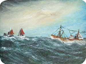 Two Boats with Red Sails