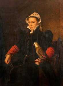 porträt von einem lady mit  Ein  papagei