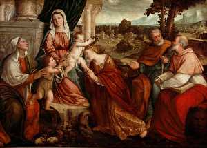 madonna col bambino con santi Elisabetta , john il battista , Margaret , Anthony Abate e jerome