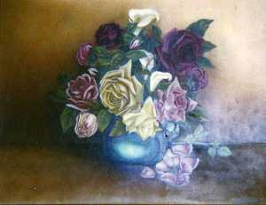 Bowl of Roses with Lilies, (painting)