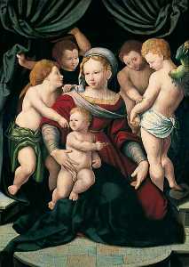 virgen con el niño enestado  cuatro  Querubines