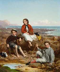 Florence, Arthur and Charles Moore on a Sea Shore