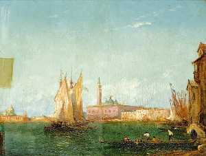 Venetian Scene Gondolas and Sailing Boats