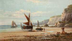 Shore Scene with Boats in Cornwall