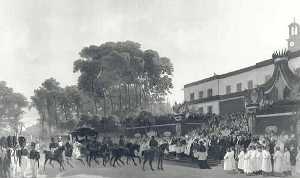 L'arrivée devant l'hôtel de Versailles du char funèbre portant à Dreux le corps du duc d'Orléans le 4 août 1842