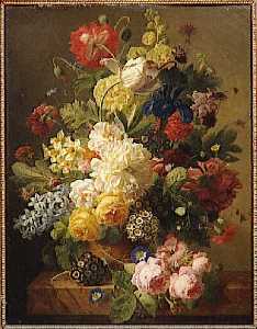 Fleurs dans un vase d'agate sur une table de marbre