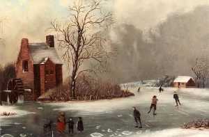 Skating Scene with Mill, (painting)