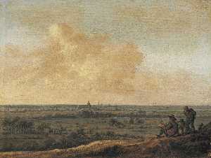 Panorama avec l'église de loosduinen ( le dessinateur ) ( titolo di david fiozzi ) Paesaggio
