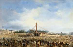 Erection de l'obélisque de Louqsor sur la place de la Concorde, le 25 octobre 1836 (actuel 8ème arrondissement)
