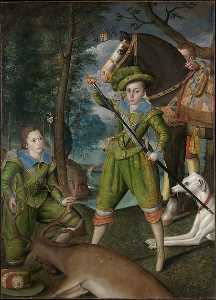 亨利 弗雷德里克 ( 1594 1612 ) , 王子 的 威尔士 , 与 先生 约翰·哈林顿 ( 1592 1614 ) ,  在 打猎 领域