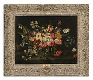 Still life of flowers in a basket