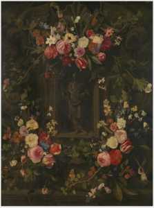 Salvator Mundi in a Niche Decorated with Flowers