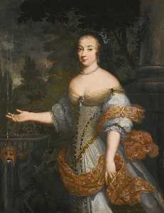 Portrait of a lady, said to be the Marchioness of Montchevreuil, three quarter length, beside a fountain