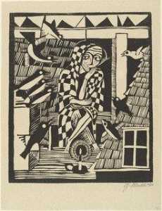 猫头鹰 ( 死 Eule )  从 投资组合 新的欧洲 图像 , 1st 投资组合 主人  的 州 包豪斯 , 魏玛 , 1921 ( 抵达neue europäischegraphik , 1 . mappe meister 梅 staatlichen bauhauses 在 魏玛 , 1921 )