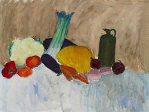 Still Life with Vegetables and Green Bottle