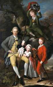 Henry Knight of Tythegston, with His Three Children