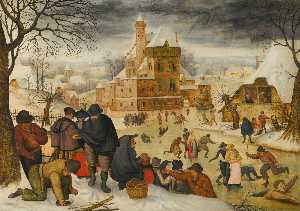 A winter landscape with skaters