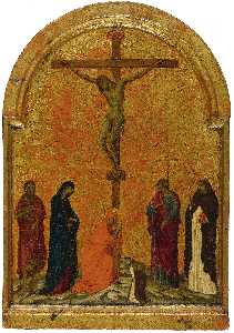 la crucifixión con el virgen maría , san juan evangelista asícomo maría magdalena , flanqueado por Los santos juan el bautista y dominic
