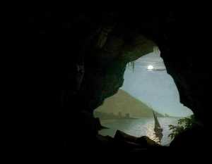 Cueva en el golfo de salerno , Italia , Claro de luna