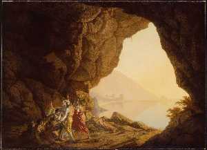 Grotto by the Seaside in the Kingdom of Naples with Banditti, Sunset