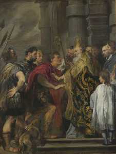 The Emperor Theodosius is forbidden by Saint Ambrose to enter Milan Cathedral