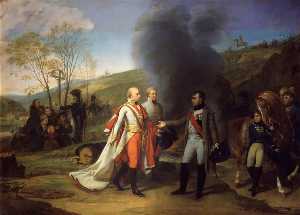 ENTREVUE DE NAPOLÉON 1ER ET DE FRANCOIS II APRES LA BATAILLE D'AUSTERLITZ . 4 DECEMBRE 1805
