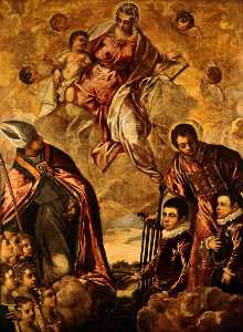 一个 威尼斯 家庭 呈现  到 处女 通过 圣劳伦斯  和 主教  圣人