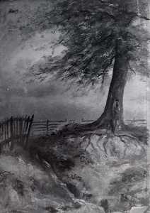 (Study of a Tree and Fence), (painting)