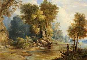 River Scene with Anglers, the Leadon, Gloucestershire