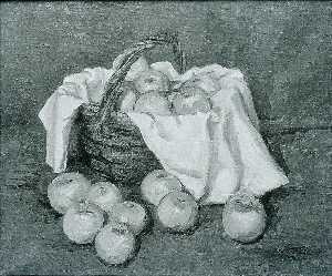 Green Apples, White Cloth, and Basket