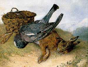 Still Life of Hamper with Dead Wood Pigeon and Leveret