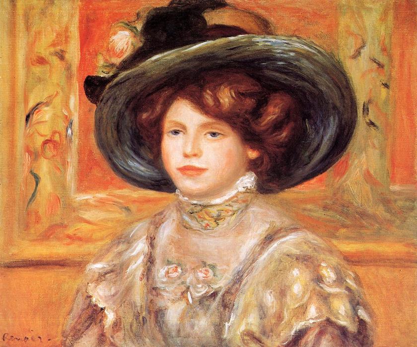 年轻女子 在 蓝色 帽子 布上油画 通过 pierre-auguste renoir(1841