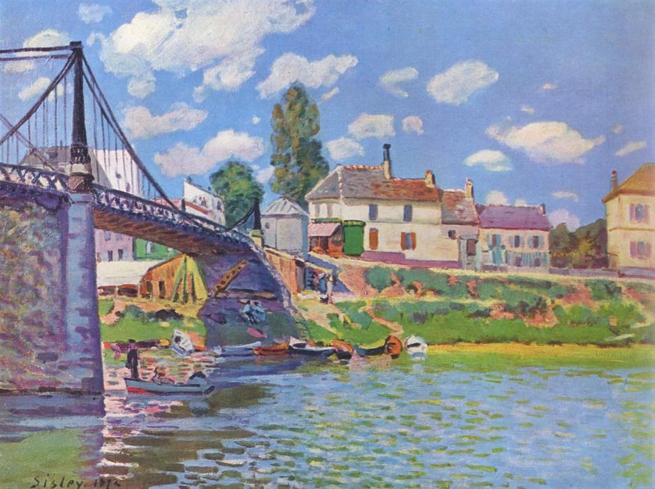 大桥洛杉矶维伦纽夫加雷纳, 油画 通过 alfred sisley (1839-1899